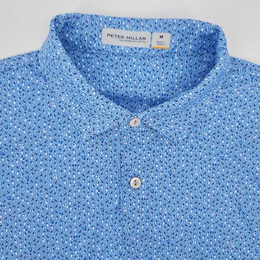 Peter Millar Mens Royal Flush Golf Polo Size M Blue Featherweight UPF 50+ Preppy